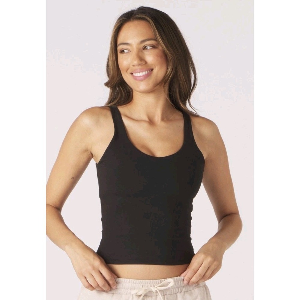 New Glyder Sculpt Skimmer Black Shelf Bra Yoga Active Crop Tank Woman XS‎